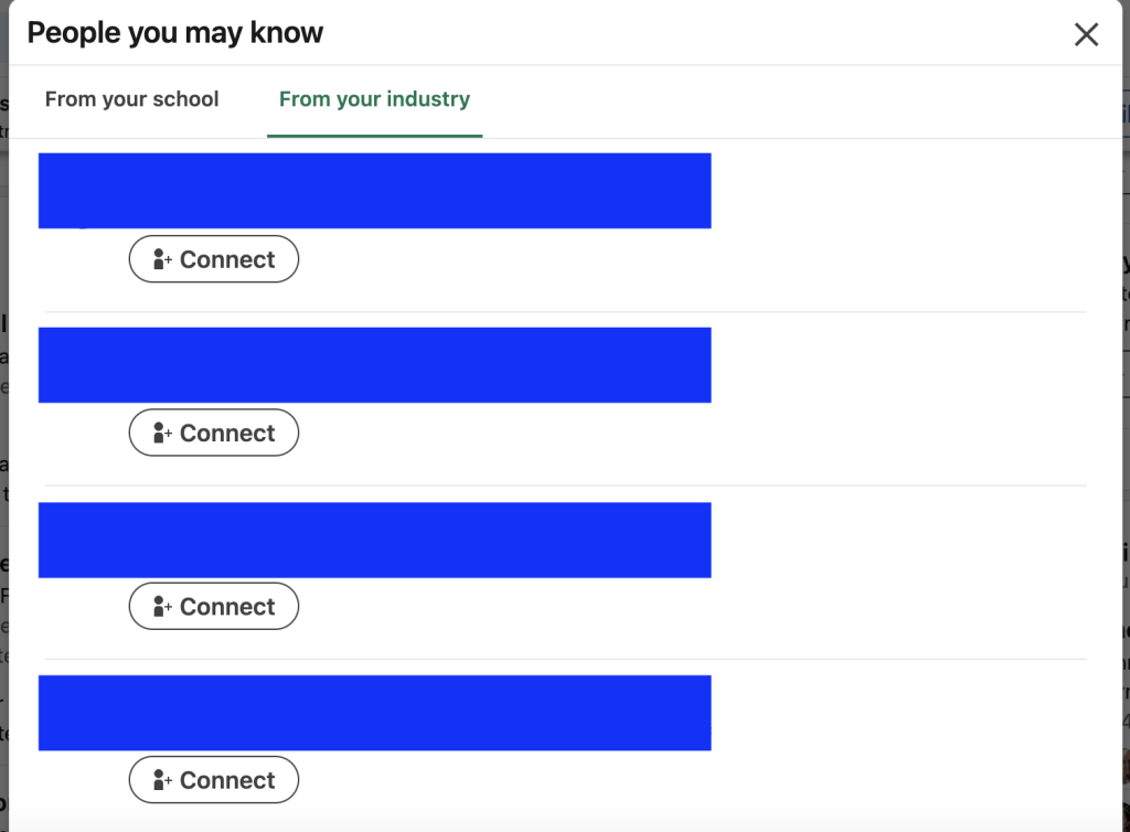 People you may know results list on LinkedIn