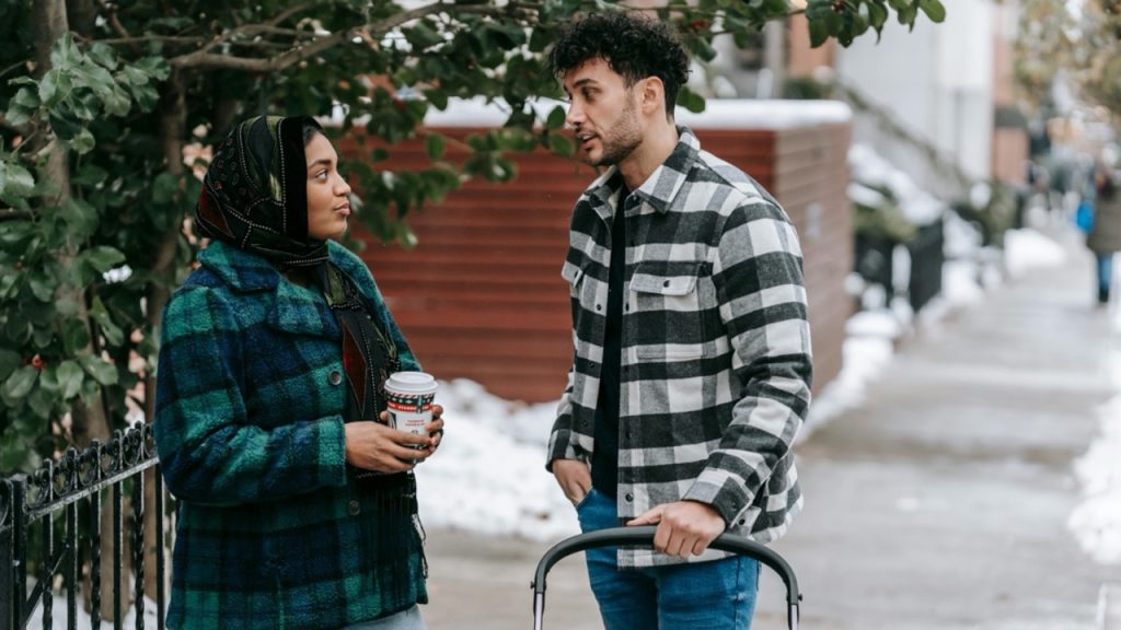 People speaking on the street