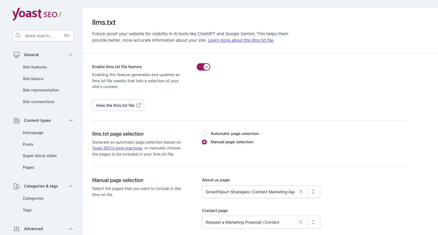 The Yoast SEO WordPress plugin allows users to create an llms.txt file. 