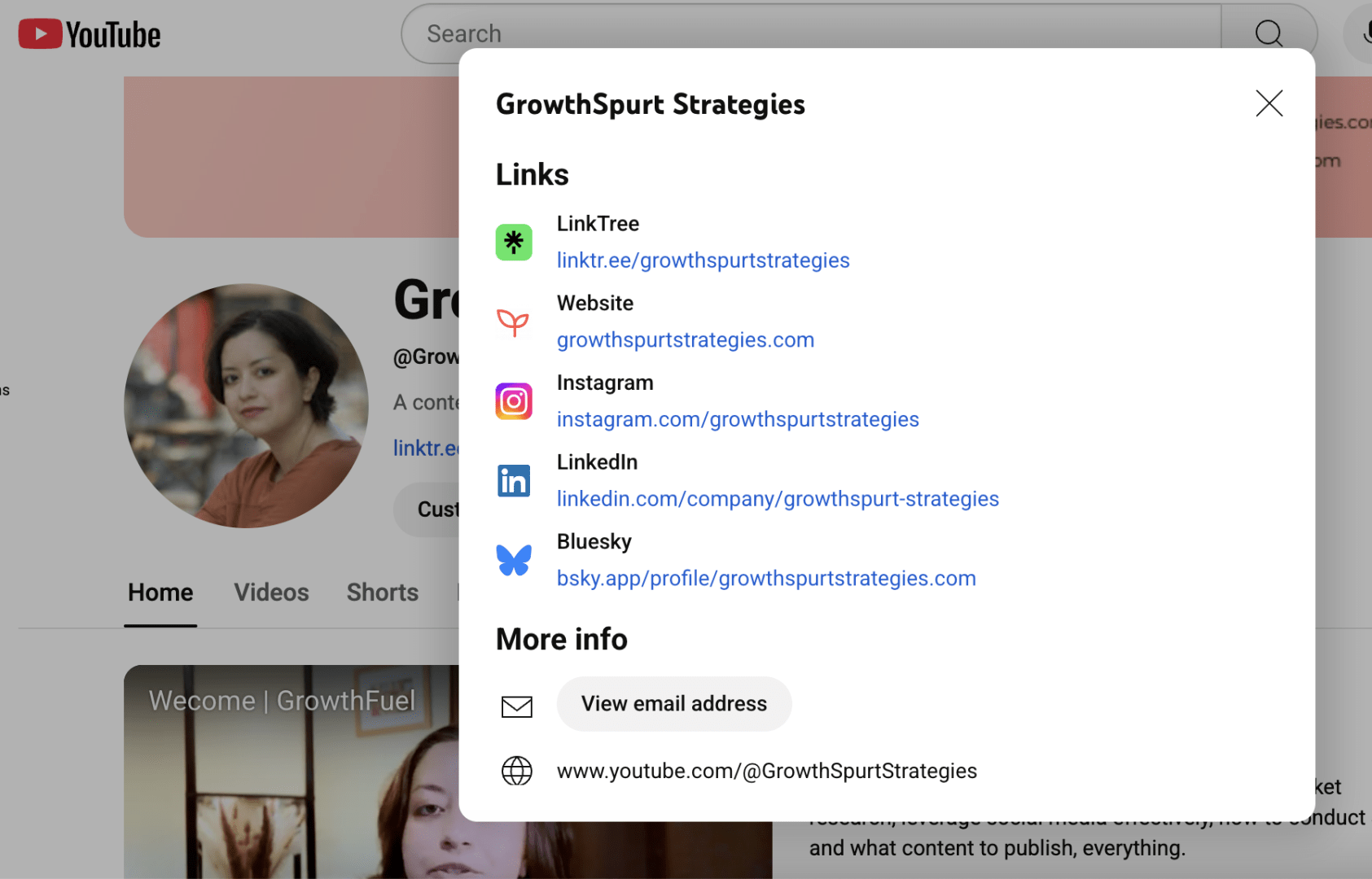 Your YouTube channel bio should include all your relevant website and social links. This is important for backlinking.