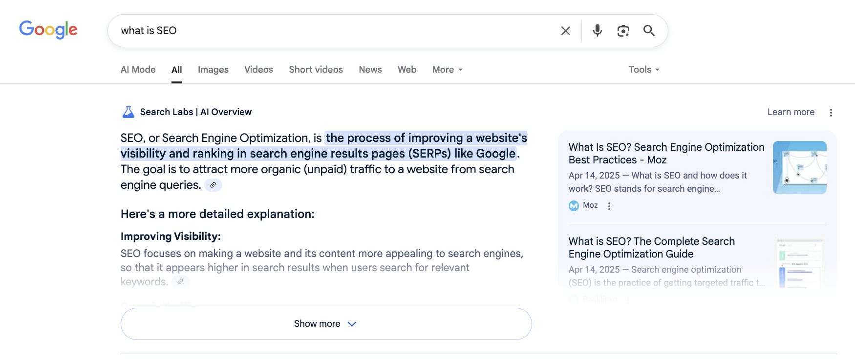 Gemini's AI search results take priority among Google's search results page.