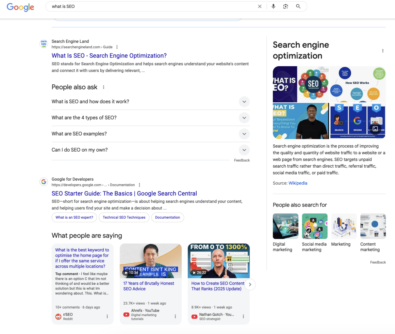 Rich results appear above the blue links including similar queries, images, and YouTube videos.
