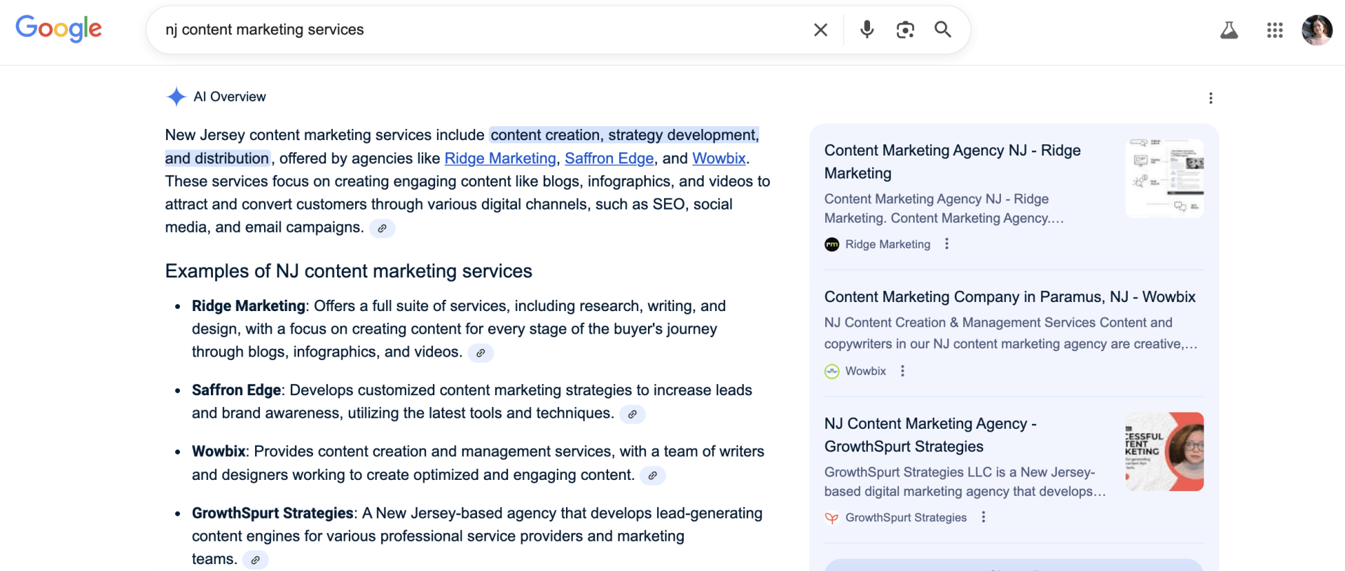 GrowthSpurt Strategies NJ Content Marketing Services Google AI Summary